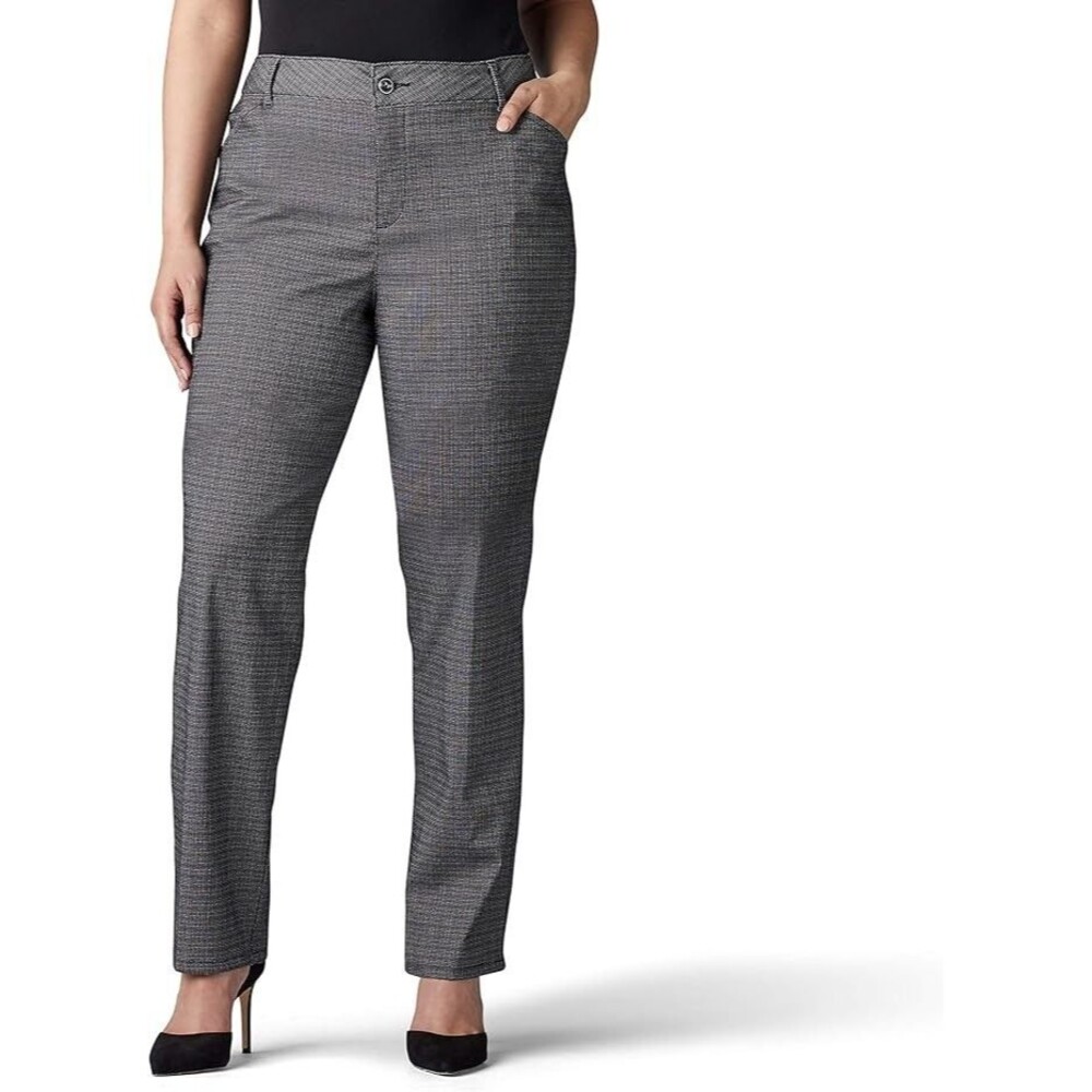 Lee Straight Leg Relaxed Fit Mid Rise BLack WHite PLaid Pants 24W Petite NWT